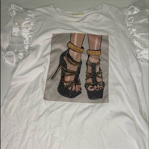 White shirt sleeve shirt with ruffle on shoulders size large